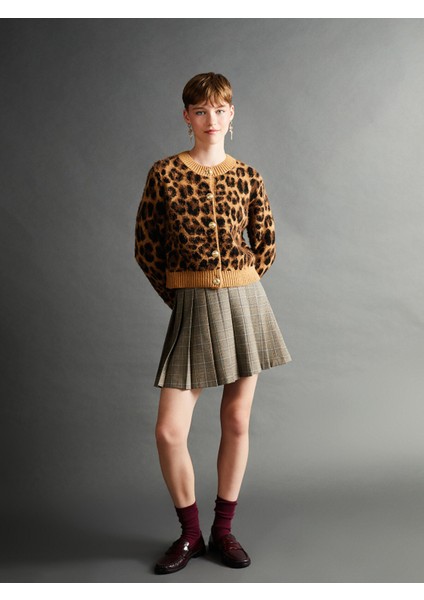 Yeni Sezon Beli Fermuarlı Ekose Kadın Pileli Etek