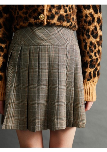 Yeni Sezon Beli Fermuarlı Ekose Kadın Pileli Etek modelleri