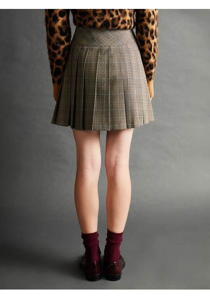 Yeni Sezon Beli Fermuarlı Ekose Kadın Pileli Etek fırsatları