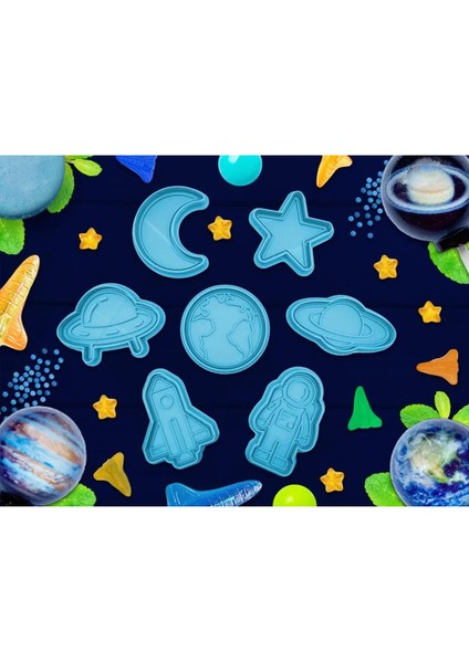 Uzay Macerası 7 Parça Kurabiye Kalıbı ve Şeker Hamuru Şekillendirici Set