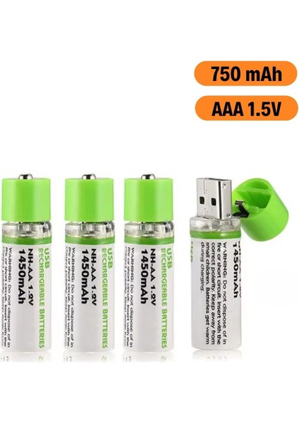 ® USB Şarjlı 1450MAH Aa 1.2V Lityum Kalem Pil – 4'lü Set, Tekrar Şarj Edilebilir Uzun Ömürlü Dönüştürülebilir Batarya