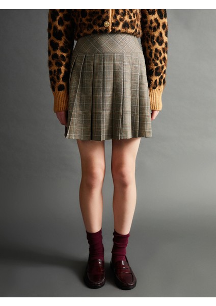 Yeni Sezon Beli Fermuarlı Ekose Kadın Pileli Etek fiyatları