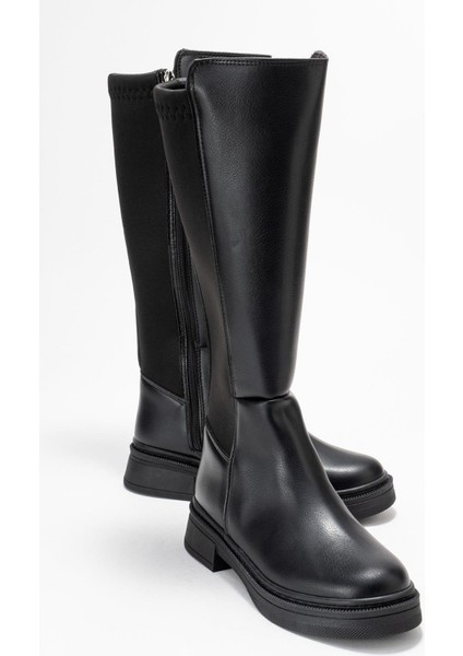 Kadın Düz Streçli Çizme Siyah Cilt