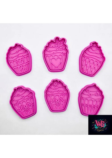 6'lı Dev Cupcake Kurabiye Kalıbı ve Şeker Hamuru Şekillendirici Seti