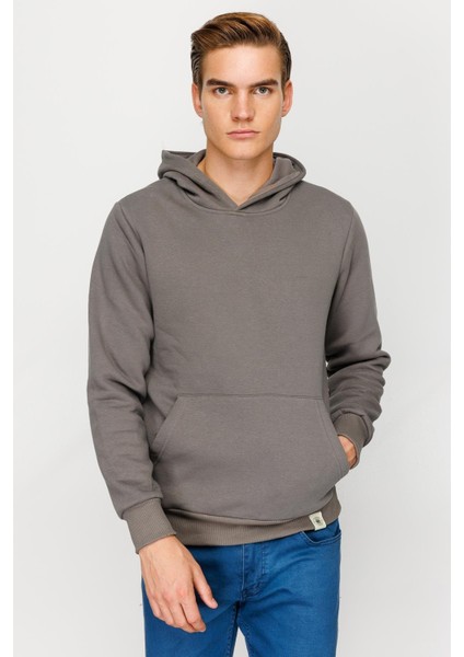 Erkek K.gri Kapşonlu Sweatshirt
