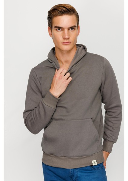 Erkek K.gri Kapşonlu Sweatshirt