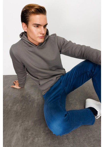 Erkek K.gri Kapşonlu Sweatshirt