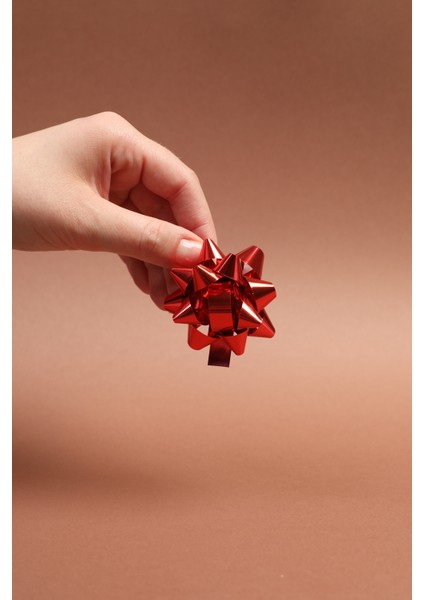 Kırmızı Renk / Metalize Yıldız Hediye Süsü / Paketleme Rafyası / Hediye Poşeti