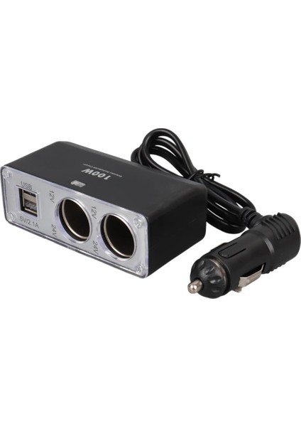 12-24V Çi̇ft USB Gi̇ri̇şli̇ 100W 70CM Kablolu 3'lü Araç Çakmak Çoklayici