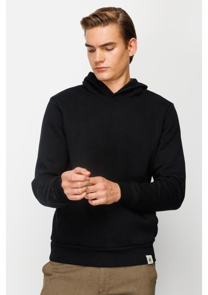 Erkek Siyah Kapşonlu Sweatshirt