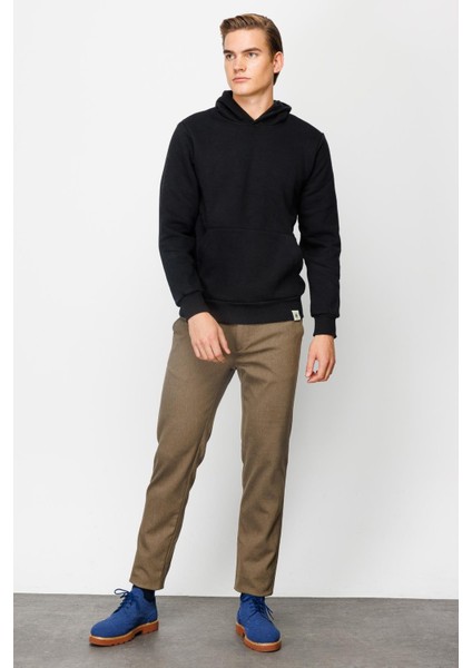 Erkek Siyah Kapşonlu Sweatshirt