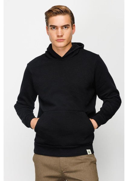 Erkek Siyah Kapşonlu Sweatshirt