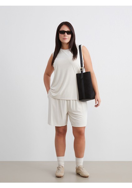 Yeni Sezon Beli Lastikli Modal Karışımlı Kadın Şort