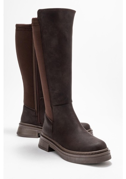 Kadın Düz Streçli Çizme Kahve Zümrüt