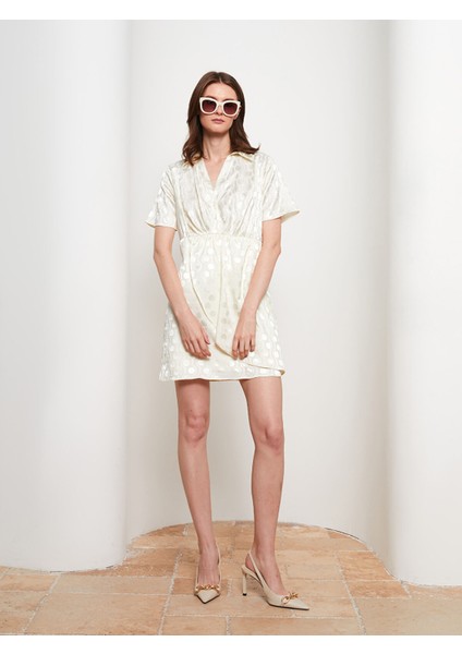 Yeni Sezon Gömlek Yaka Desenli Kısa Kollu Saten Elbise modelleri