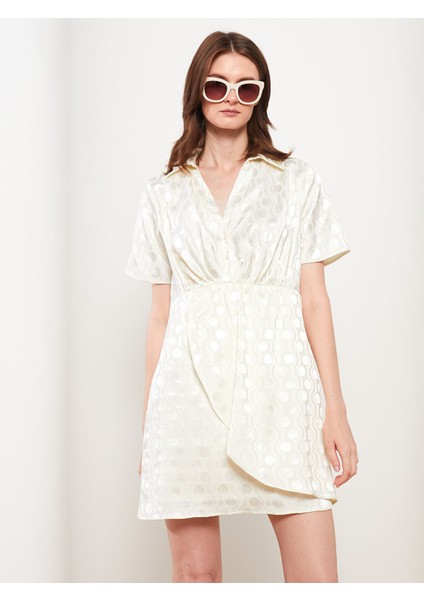 Yeni Sezon Gömlek Yaka Desenli Kısa Kollu Saten Elbise