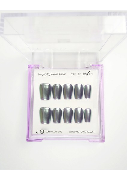 10'lu Gümüş Kısa Balerin KBL1506 Tekrar Kullanılabilir El Yapımı Protez Takma Tırnak - Gümüş-S modelleri