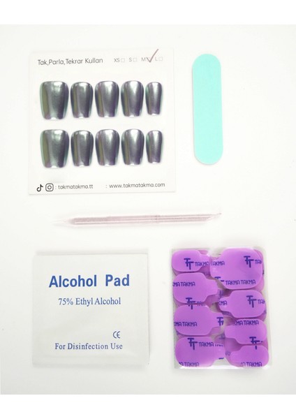 10'lu Gümüş Kısa Balerin KBL1506 Tekrar Kullanılabilir El Yapımı Protez Takma Tırnak - Gümüş-S fırsatları