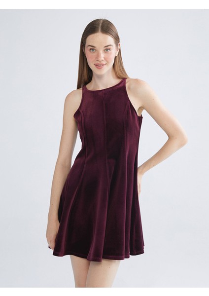 Yeni Sezon Halter Yaka A Kesim Kadife Mini Elbise