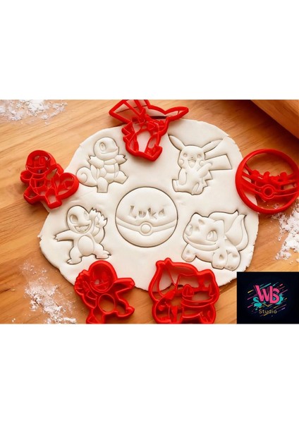 5'li Pokemon |pikachu|charmander|bulbasaur|squirtle ve Poke Topu Kurabiye Kalıbı