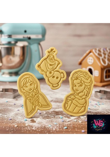 3'lü Anna, Elsa ve Olaf Kurabiye Kalıbı ve Şeker Hamuru Şekillendirici