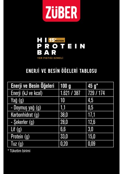 Yüksek Protein Bar Fıstık Ezmeli 45G x 3 Adet fiyatları