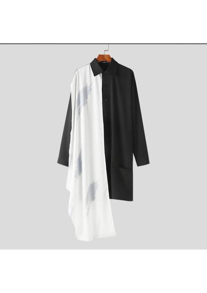 Incerun Erkekler Için Büyük Beden Rahat Uzun Kollu Tasarı Gömlek , Japon ve Kore Tarzı Tasarım Büyük Beden Gömlek,