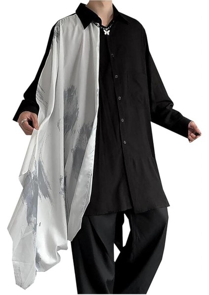 Incerun Erkekler Için Büyük Beden Rahat Uzun Kollu Tasarı Gömlek , Japon ve Kore Tarzı Tasarım Büyük Beden Gömlek, modelleri