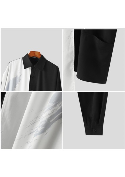 Incerun Erkekler Için Büyük Beden Rahat Uzun Kollu Tasarı Gömlek , Japon ve Kore Tarzı Tasarım Büyük Beden Gömlek, indirimleri