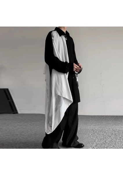 Incerun Erkekler Için Büyük Beden Rahat Uzun Kollu Tasarı Gömlek , Japon ve Kore Tarzı Tasarım Büyük Beden Gömlek,