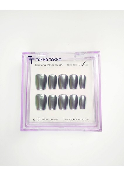 10'lu Gümüş Kısa Balerin KBL1506 Tekrar Kullanılabilir El Yapımı Protez Takma Tırnak - Gümüş-L fiyatları