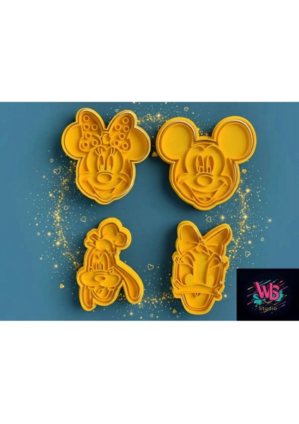 4'lü Mickey Mouse Kurabiye Kalıbı ve Şeker Hamuru Şekillendirici