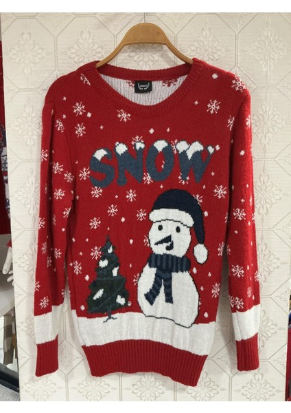 Kadın Yılbaşı Temalı Kardan Adam Desenli Triko Kazak fiyatları