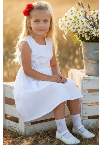 0008 - Krem Elbise Kırmızı Toka Takım