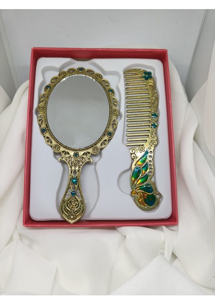 Tavus Kuşu Temalı Lüks Vintage Ayna ve Tarak Seti fiyatları