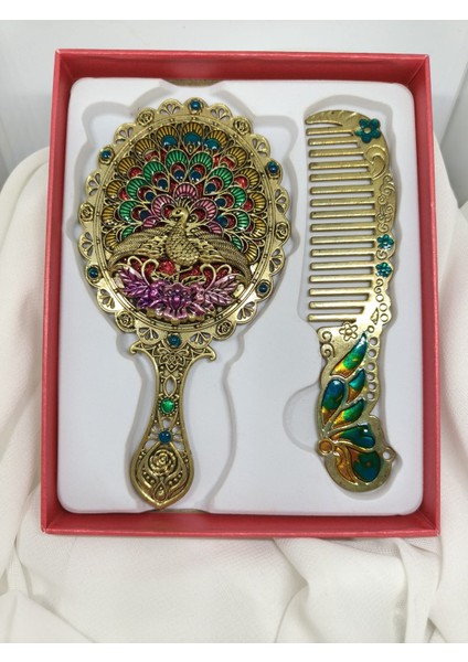 Tavus Kuşu Temalı Lüks Vintage Ayna ve Tarak Seti modelleri