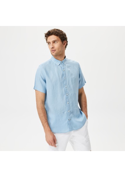 Erkek Mavi Classic Fit Kısa Kollu Keten Gömlek W35100T.4NN indirimleri