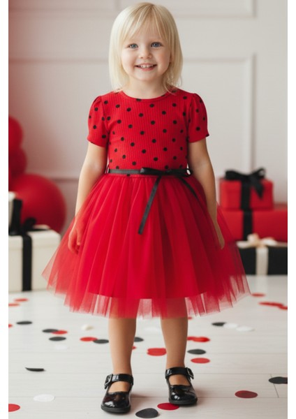 Kız Çocuk Magnolia Puanlı Tütü Kırmızı Elbise