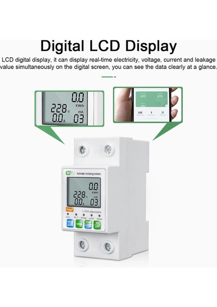 Tuya Wıfı 1-63A Akıllı Otomatik Yeniden Geri Koruyucu Mevcut Voltaj Izleme Meterdisplay Switch Güç Ölçer (Yurt Dışından)
