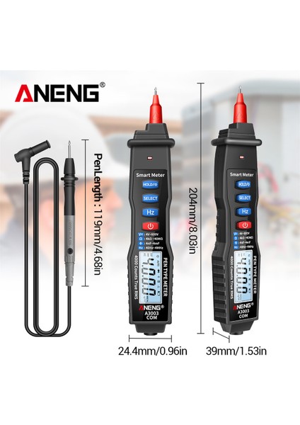 Aneng A3003 Dijital Multimetre Kalem Tipi Ölçer 4000 Sayım Kontakt Olmayan Ac/dc Voltaj Direnci Kapasitans Hz Test Merkezi Siyah (Yurt Dışından) fırsatları