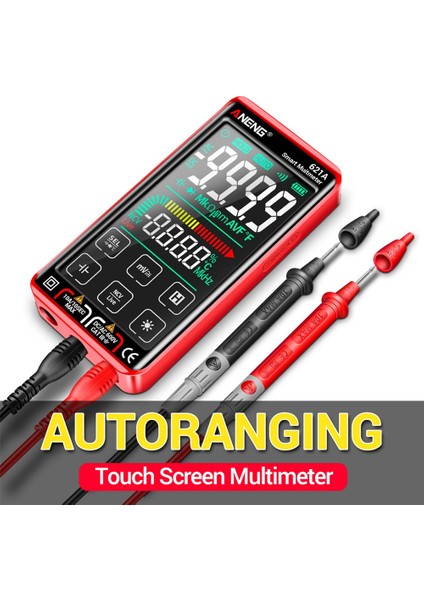 Aneng 621A Dokunmatik Ekran Akıllı Dijital Multimetre 9999 Sayım Otomatik Aralık Şarj Edilebilir Ncv Evrensel Ölçer Ammeter (Kırmızı) (Yurt Dışından) modelleri