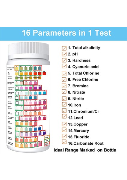 16 Içme Suyu Için 1 Su Testi Kiti- Ev Su Testi Kiti, Su Kalitesi Ölçüm Kitleri (100 Adet Test Şeritleri) (Yurt Dışından) modelleri