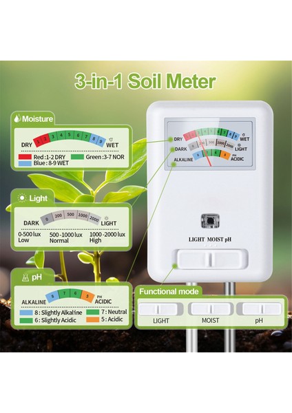 3&#39;ü 1 Arada Toprak Ölçer Nem Işığı ve Ph Test Cihazı Kapalı Açık Ev Bitkileri Bahçe Çim Çiftliği Hiçbir Pil Gerekmez Beyaz (Yurt Dışından) fırsatları