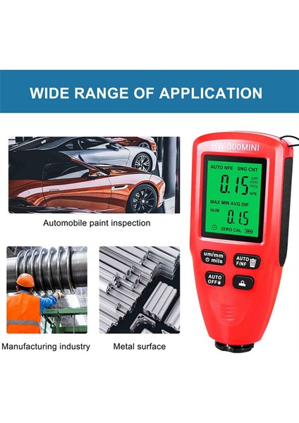 HW-300MINI Kaplama Kalınlık Göstergesi 0-2000UM Ölçüm Boya Araçları Taşınabilir Araç Kaplama Kalınlığı Ölçücü Siyah (Yurt Dışından) fiyatları
