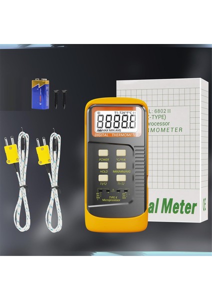 Elde Taşınır Termokupl Termometresi, 2 Kanallı K Tipi Termokupl Probu, Ölçüm -50 Ila 1300 ℃, Metre Sensörü (Yurt Dışından) fırsatları
