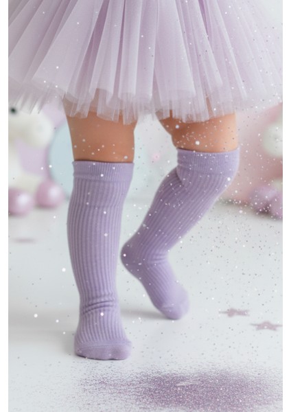 Kız Bebek Fiyonk Detaylı Diz Altı Çorap / Lila AR-0090.2
