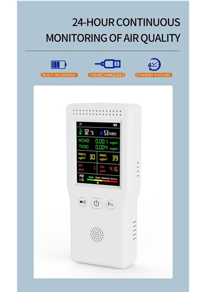 9 Arada 1 Hava Kalitesi Monitörü LCD Ekran Yüksek Hassas Pm2.5 PM10 Hcho Tvoc Co2 Aqı Sıcaklık Nem Ölçer (Beyaz) (Yurt Dışından) indirimleri