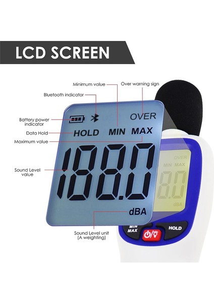 Uygulama Veri Günlüğü Ses Seviyesi Ölçer 0-130DB Yüksek Doğruluk Spl Ölçer (Yurt Dışından) fırsatları