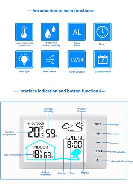 Kapalı Dış Termometre Higrometre Kablosuz Hava Istasyonu Ev Hava Tahmini Saat Hava Istasyonları (Yurt Dışından)