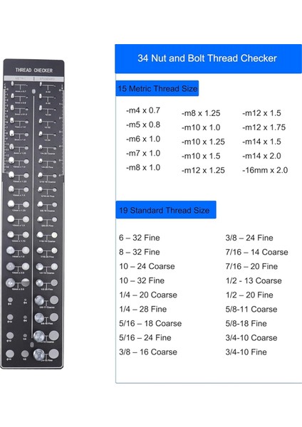 34 Somun ve Cıvata Diş Çekimi, Somun ve Cıvata Tanımlama Aracı Cetveli, Cıvata Boyutu ve Iplik Göstergesi Standardı ve Metrik (Yurt Dışından) fiyatları